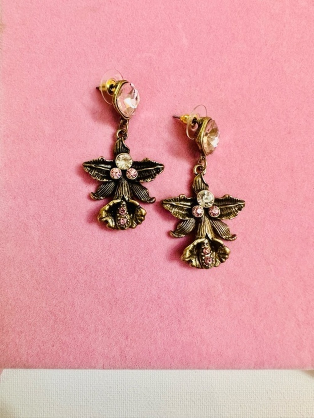 Gold Tone Floral Drop Earrings